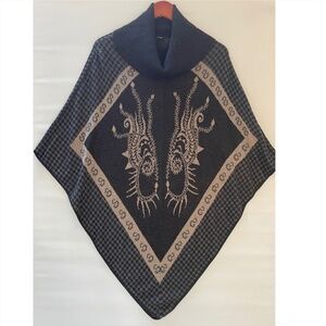 Mara Carol Wool Blend Dragon Poncho Womens M Italy Artsy Lagenlook Boho Wrap